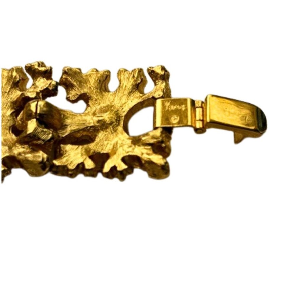 Vintage Crown Trifari Chunky Leaf Gold Tone Bracelet - Picture 5 of 6